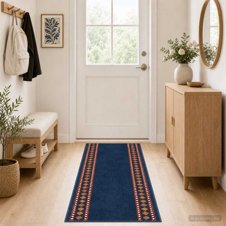 Vidaxl tapijtloper flornes geweven blauw diamanten 80 x 150 cm pp 7 mm