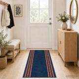 Vidaxl tapijtloper flornes geweven blauw diamanten 100 x 250 cm pp