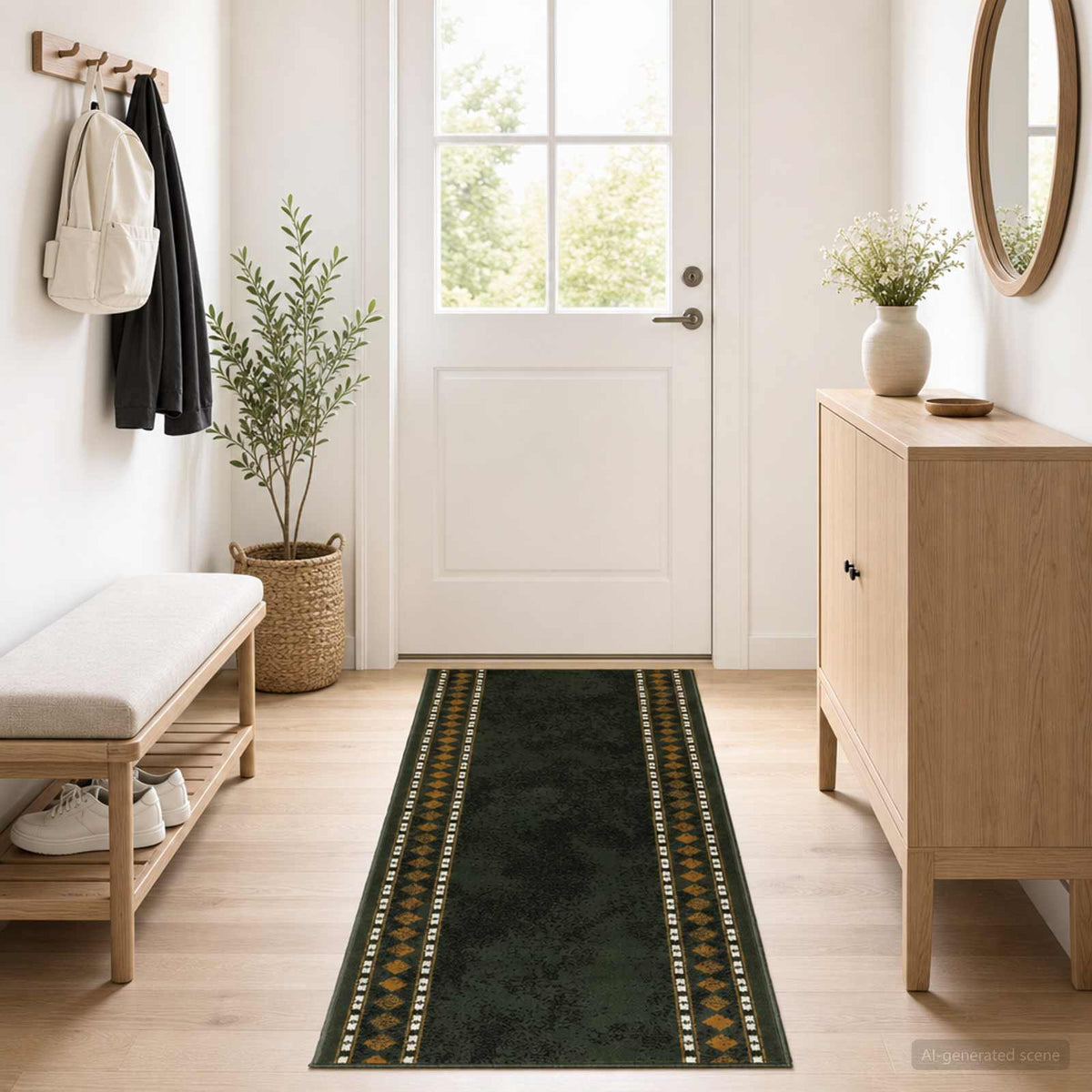 Vidaxl tapijtloper flornes geweven groen diamanten 100 x 250 cm pp