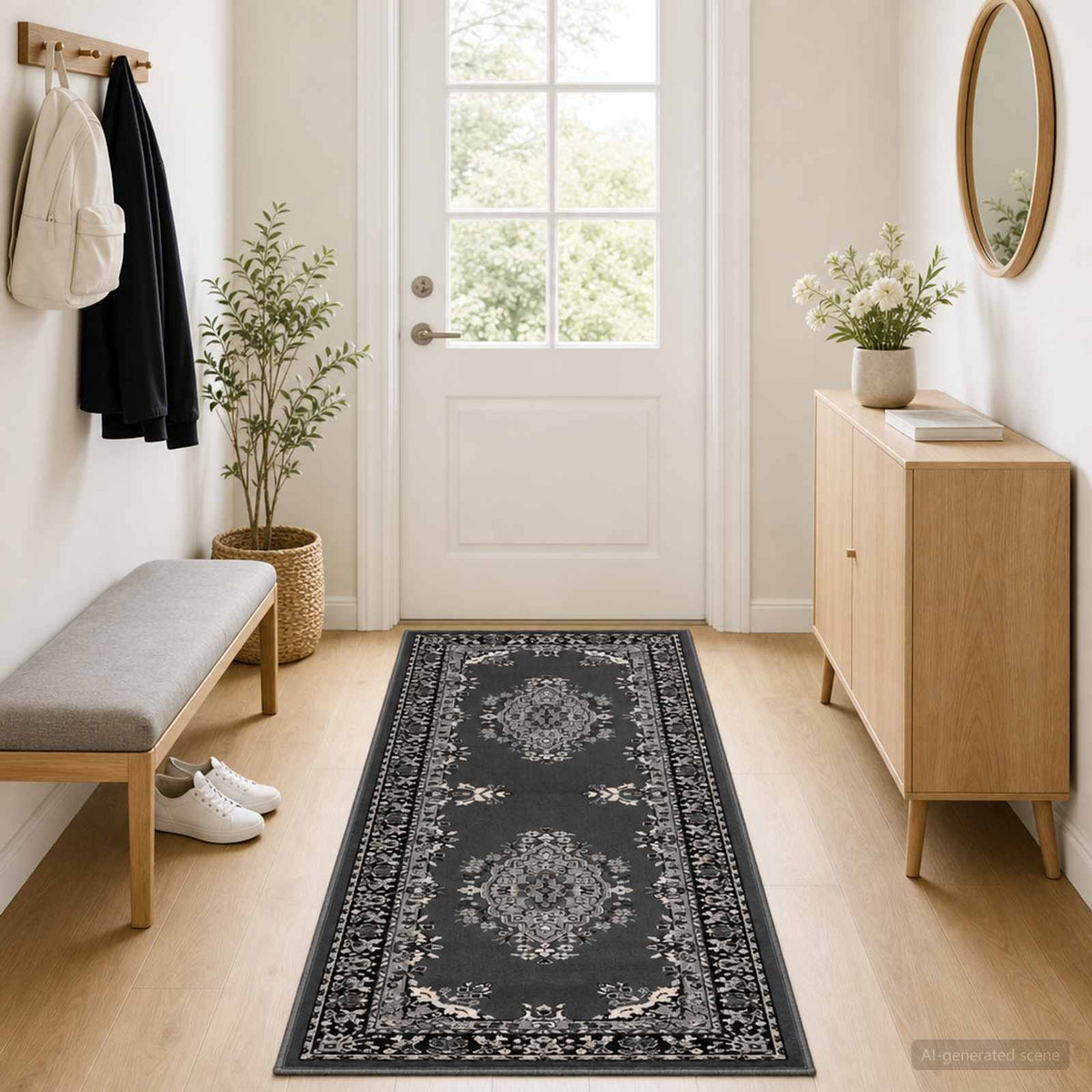 Vidaxl tapijtloper flornes geweven grijs patroon 80 x 150 cm pp 7 mm