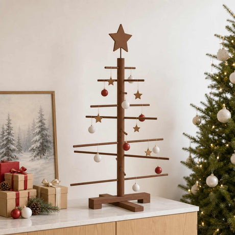 Vidaxl houten kerstboom 75 cm bamboe en massief grenenhout donkerbruin