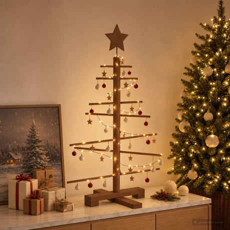 Vidaxl houten kerstboom 75 cm bamboe en massief grenenhout donkerbruin
