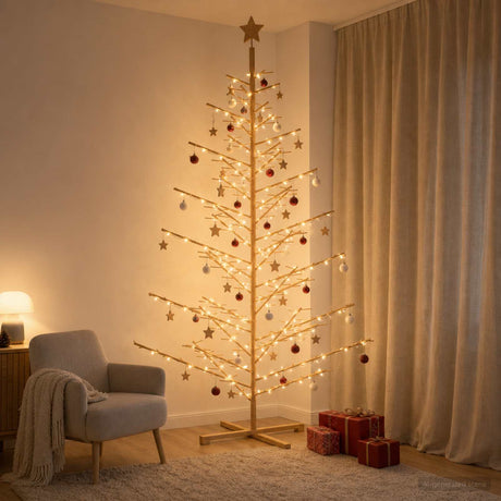 Vidaxl houten kerstboom 240 cm bamboe en massief grenenhout bruin
