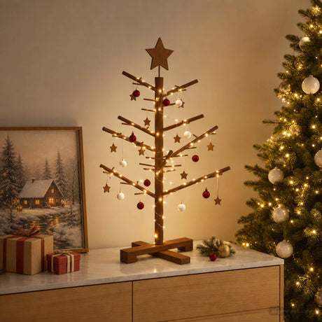 Vidaxl houten kerstboom 75 cm bamboe en massief grenenhout donkerbruin