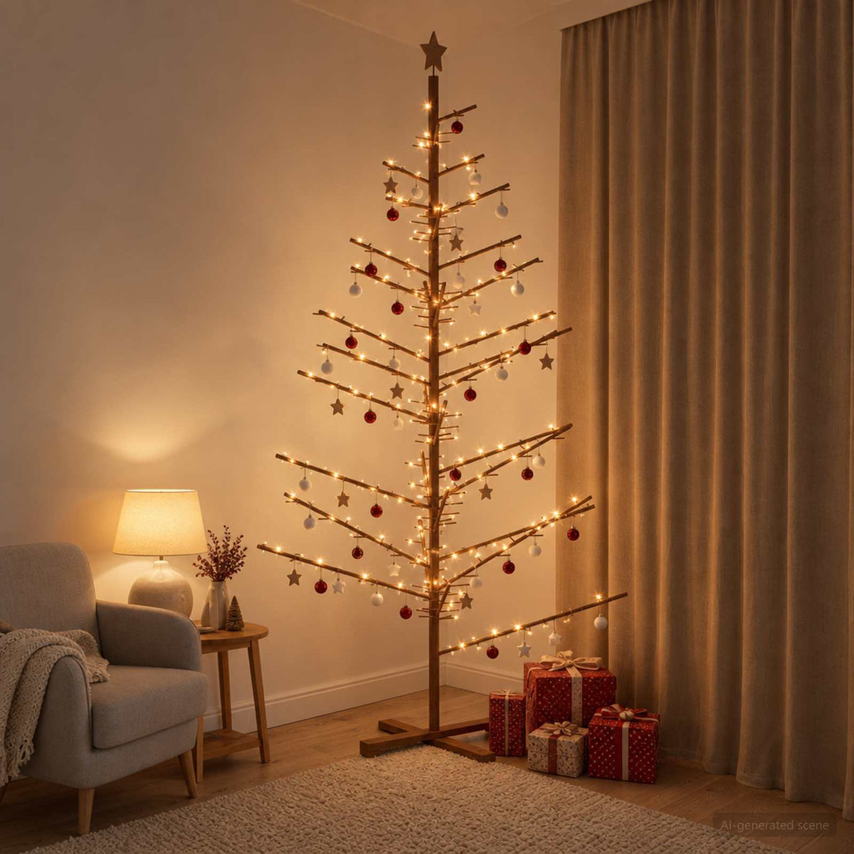 Vidaxl houten kerstboom 210 cm bamboe en massief grenenhout