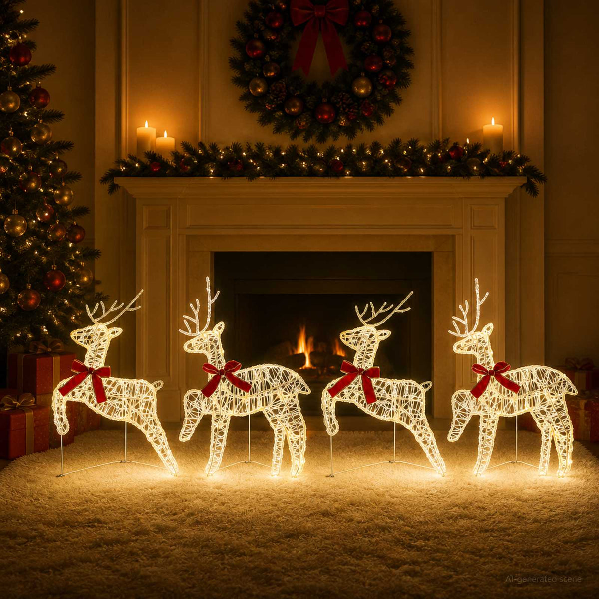Vidaxl kerst rendier 4 st 80 led's warmwit 43 x 19 x 65 cm
