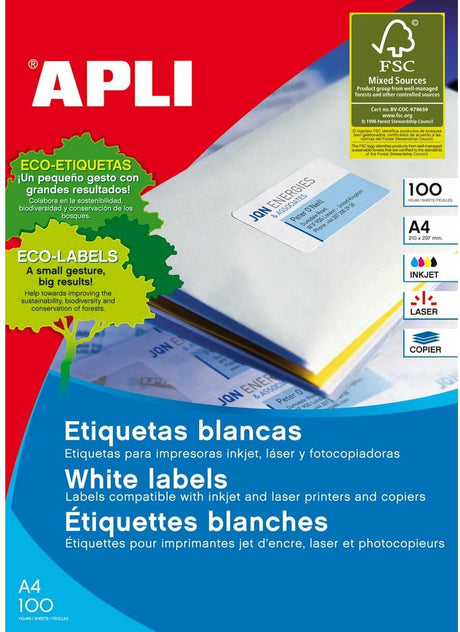 Apli Klebeetiketten 1272 70 x 35 mm 100 Blatt weiß