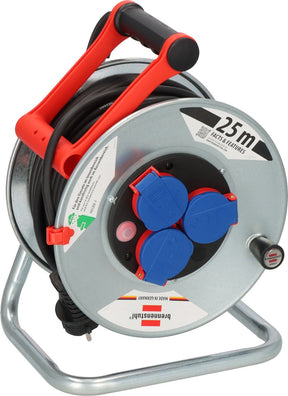 Brennerstuhl garant s ip44 Kabeltrommel, 25m - Stahlblech (kurzfristiger Außeneinsatz) - Made in Germany - Silber