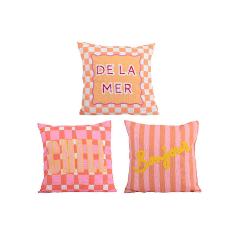 Decoris-Kissen mit Text, Polyester-Baumwolle, 3 x 45 x 45 cm, 3-fach sortiert