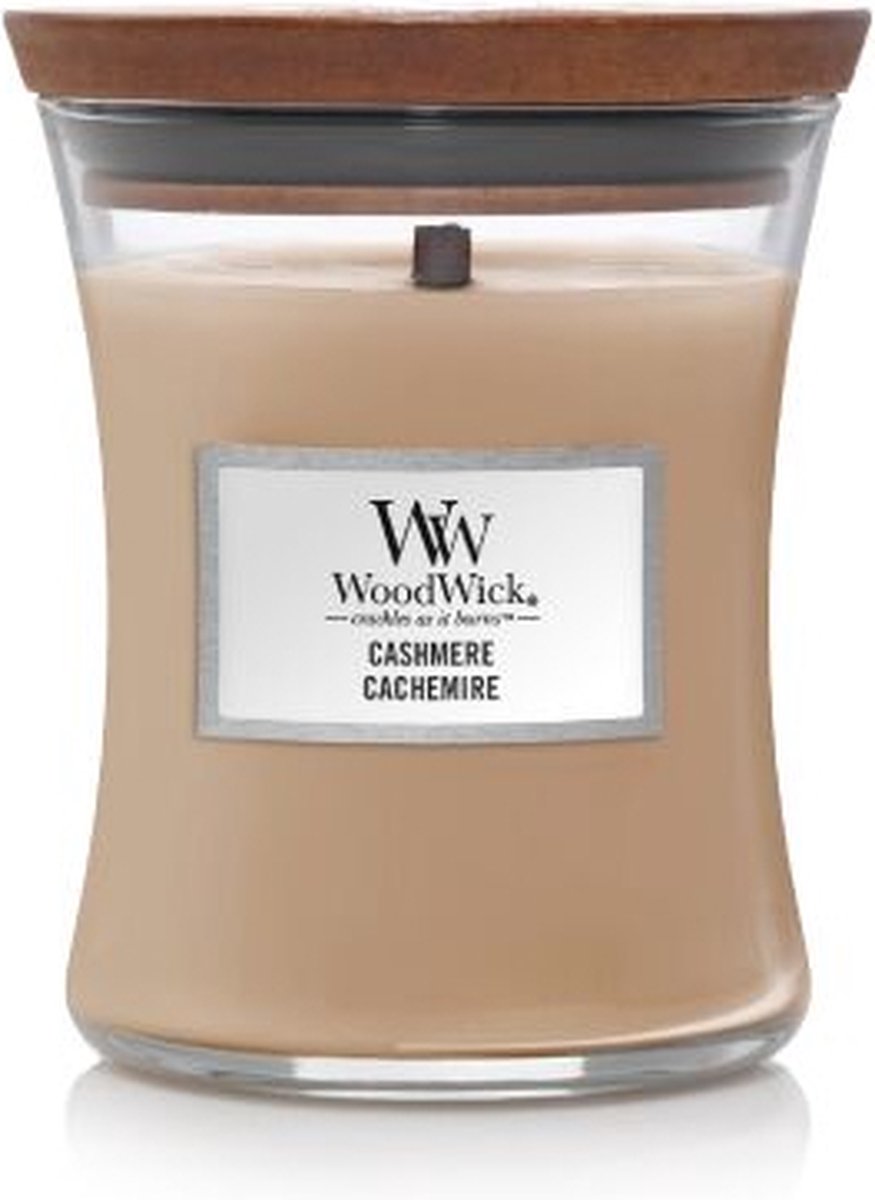 Mittlere Sanduhr-Duftkerze von Woodwick – Kaschmir – 60 Brennstunden