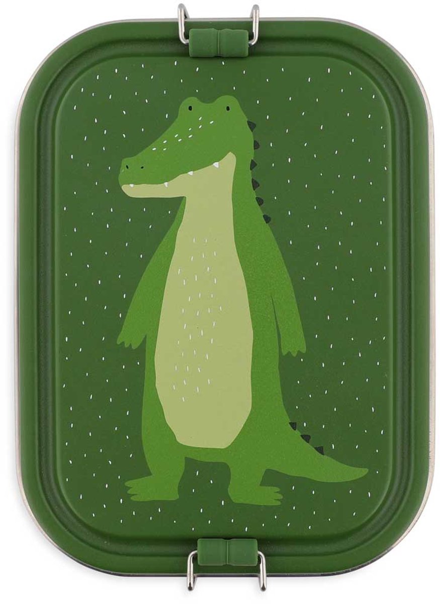 Trixie | brooddoos groot - mr. alligator - rsv lunchbox voor kinderen - makkelijk te openen broodtrommel - 2 vakken - groen - rvs