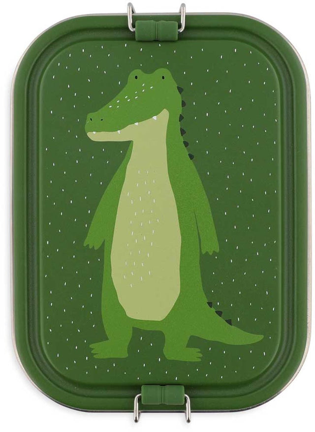 Trixie | brooddoos groot - mr. alligator - rsv lunchbox voor kinderen - makkelijk te openen broodtrommel - 2 vakken - groen - rvs