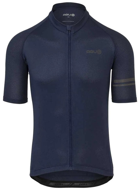 Agu core fietsshirt heren korte mouwen - deep blue - drie achterzakken - ykk-rits over de hele lengte - sneldrogend interlock m