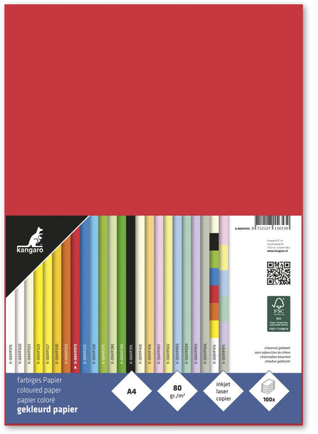 Sans-Marque-Kängurupapier ohne Marke – Größe A4 – 80 Gramm – Rot – Packung mit 100 Blatt