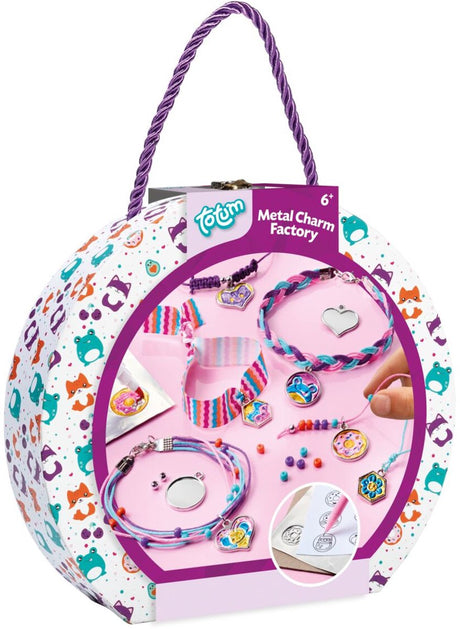 Totum metal charm factory knutselkoffer - 6 armbandjes maken - met 6 metalen bedels - herbruikbaar - speelgoed kinderen - knutselen - voor meisjes en jongens - vanaf 6 jaar