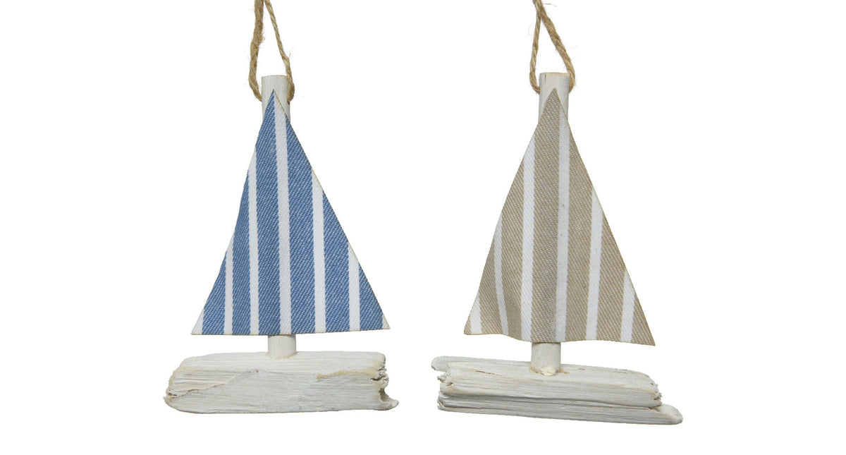 Sailingboat paulownia wood white washed 2col assorted 2x9x12cm