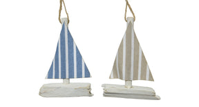 Sailingboat paulownia wood white washed 2col assorted 2x9x12cm