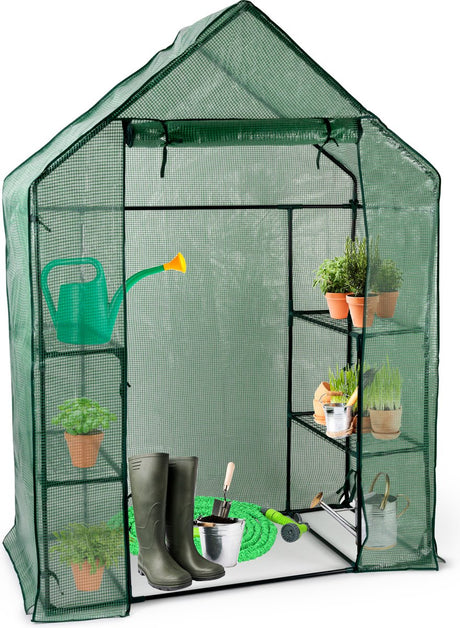 Kinzo Gewächshaus-Anzuchtbox 143 x 73 x 195 cm – Gartengewächshaus mit 6 Etagen – kompaktes Gewächshaus für den Anbau von Gemüse und Pflanzen – transparent und grün