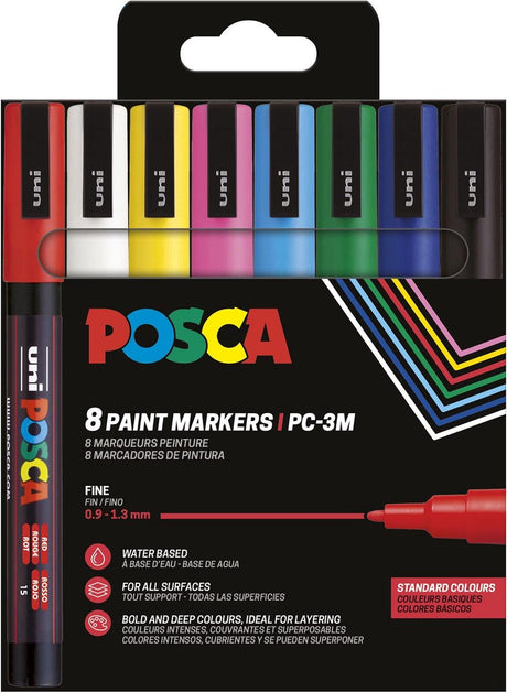 Posca Lackmarker PC-3M – 1,8–2,5 mm – Uni-Mitsubishi-Bleistift – Etui mit 8 Stück in verschiedenen Grundfarben
