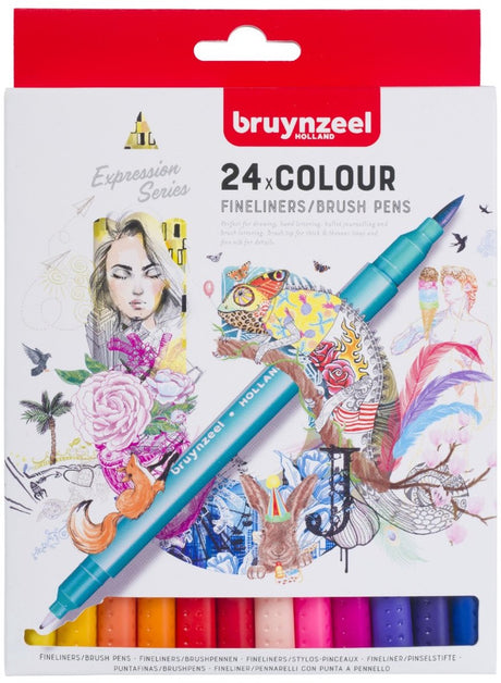 Bruynzeel Fineliner-Pinselstift-Set – 24 Farben zum Zeichnen.