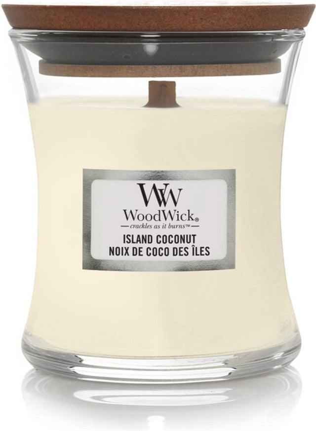 Woodwick Duftkerze Minikerze – Inselkokosnuss – 20 Brennstunden – 85 g – 8 cm ø 7 cm