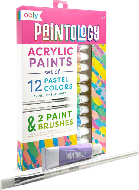 Ooly - Paintology - Acrylfarben-Set - Pastellfarben - 2 Pinsel