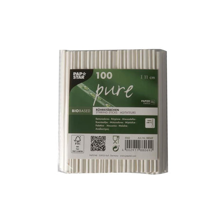 Papstar 100 Rührstäbchen Papier rein 11cm weiß
