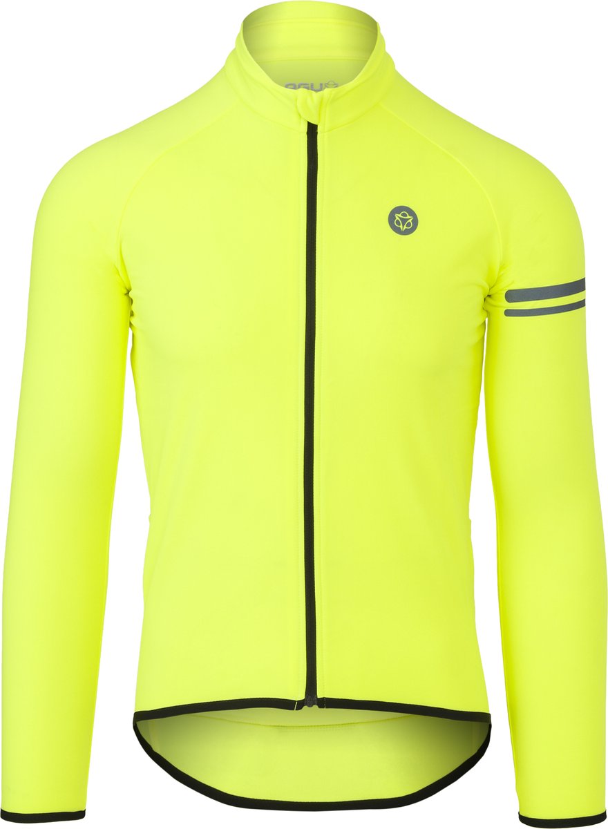 Agu essential - thermo fietsshirt lange mouwen - wielrenshirt - heren - geel - xl - geborstelde binnenkant - ademend - drie achterzakken - winddichte boorden