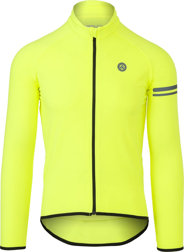 Agu essential - thermo fietsshirt lange mouwen - wielrenshirt - heren - geel - xl - geborstelde binnenkant - ademend - drie achterzakken - winddichte boorden