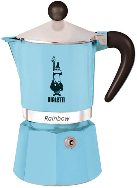 Bialetti Rainbow Azzurro 3 Tasse – Espressokanne – Hellblau – Aluminium – 130 ml