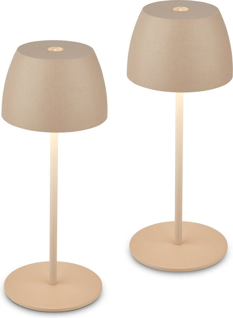 Briloner – 2er-Set Mini-Tischlampen – wiederaufladbare Außenlampen – IP44 – warmweißes Licht 2.700 K – dimmbar – mit USB-C – Beige – 8 x 20 cm