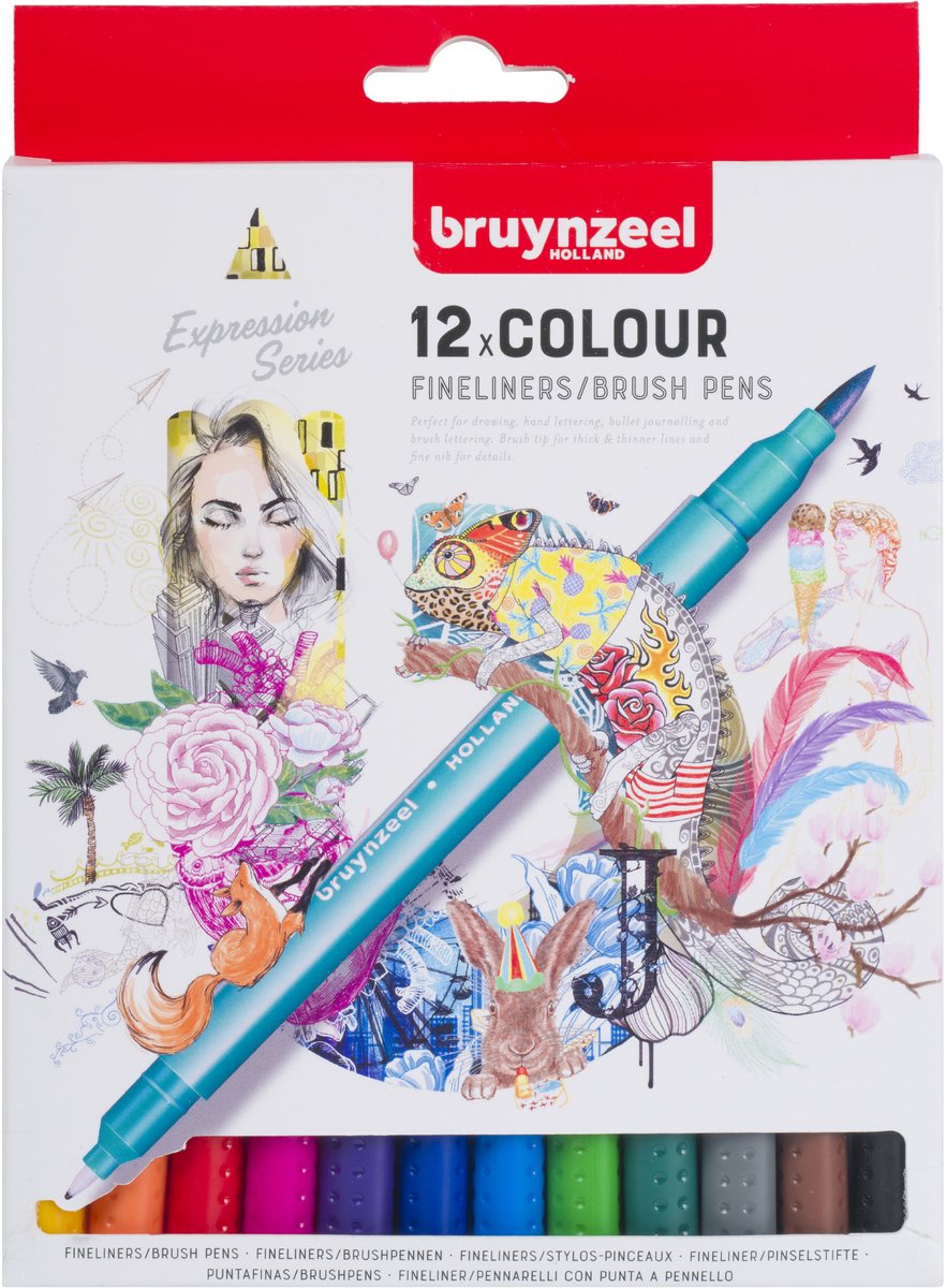 Bruynzeel Fineliner-Pinselstifte, 12 Stk.
