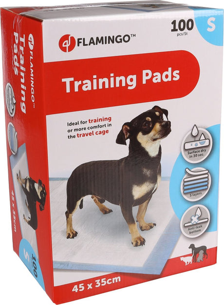 Flamingo Puppy Pads Trainingsmatte Pady weiß – 100 Stück – Töpfchen-Trainingsmatte für Welpen und Hunde – 5-lagig – saugfähig, schnell trocknend – Größe S – 45 x 35 cm