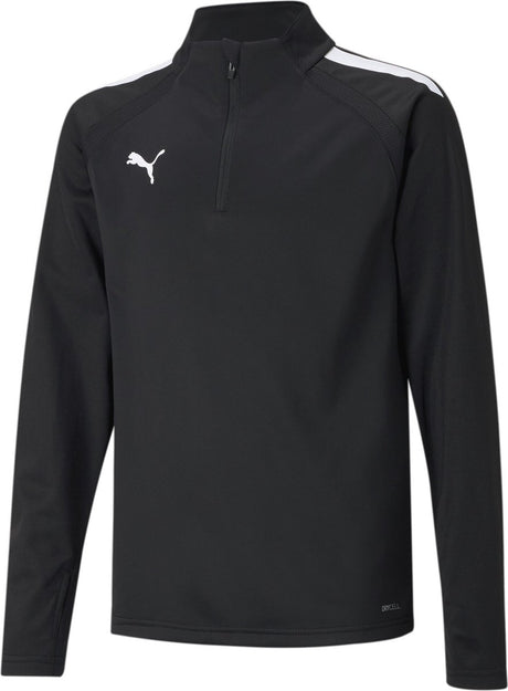 Puma Teamliga 1 4 Zip Top Jr Unisex-Sportshirt – Schwarz-Weiß