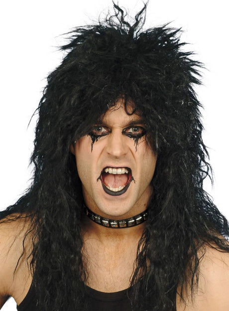 Smiffys Faschingsperücke - Rocker - Schwarz - Herrenperücke - Rockerperücke - Rockstar - Karneval
