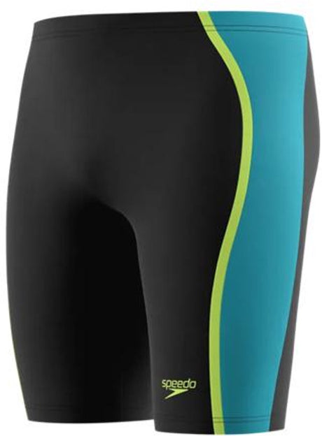 Speedo solid splice jammer heren - chloorbestendige zwembroek heren - kleurvaste lange zwemshort heren - sportzwembroek heren met trekkoord - zwart groen - l