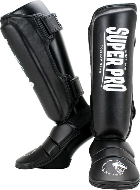 Super pro combat gear scheenbeschermer protector zwart wit large