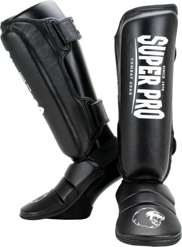 Super pro combat gear scheenbeschermer protector zwart wit large