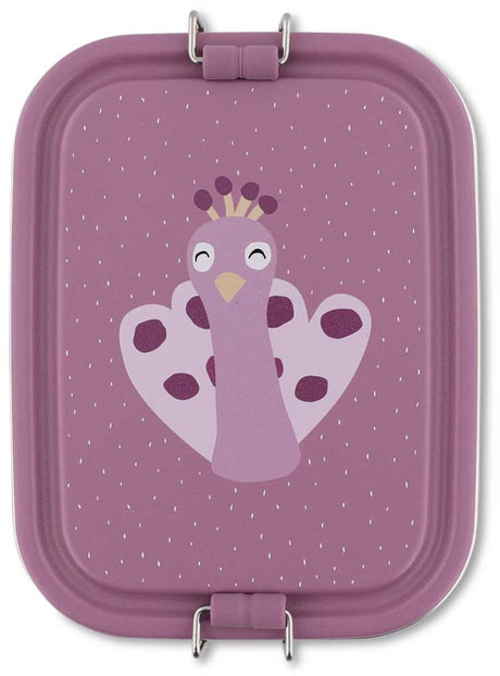 Trixie | brooddoos klein - mrs. peacock - rsv lunchbox voor kinderen - makkelijk te openen broodtrommel  paars - pauw