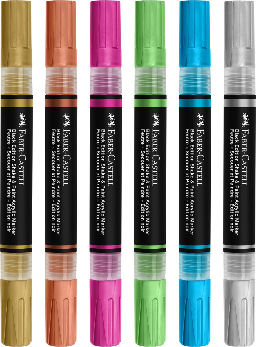 Faber-Castell Acrylmarker – Black Edition – Shake Paint – 6 Metallic-Farben – FC-285517