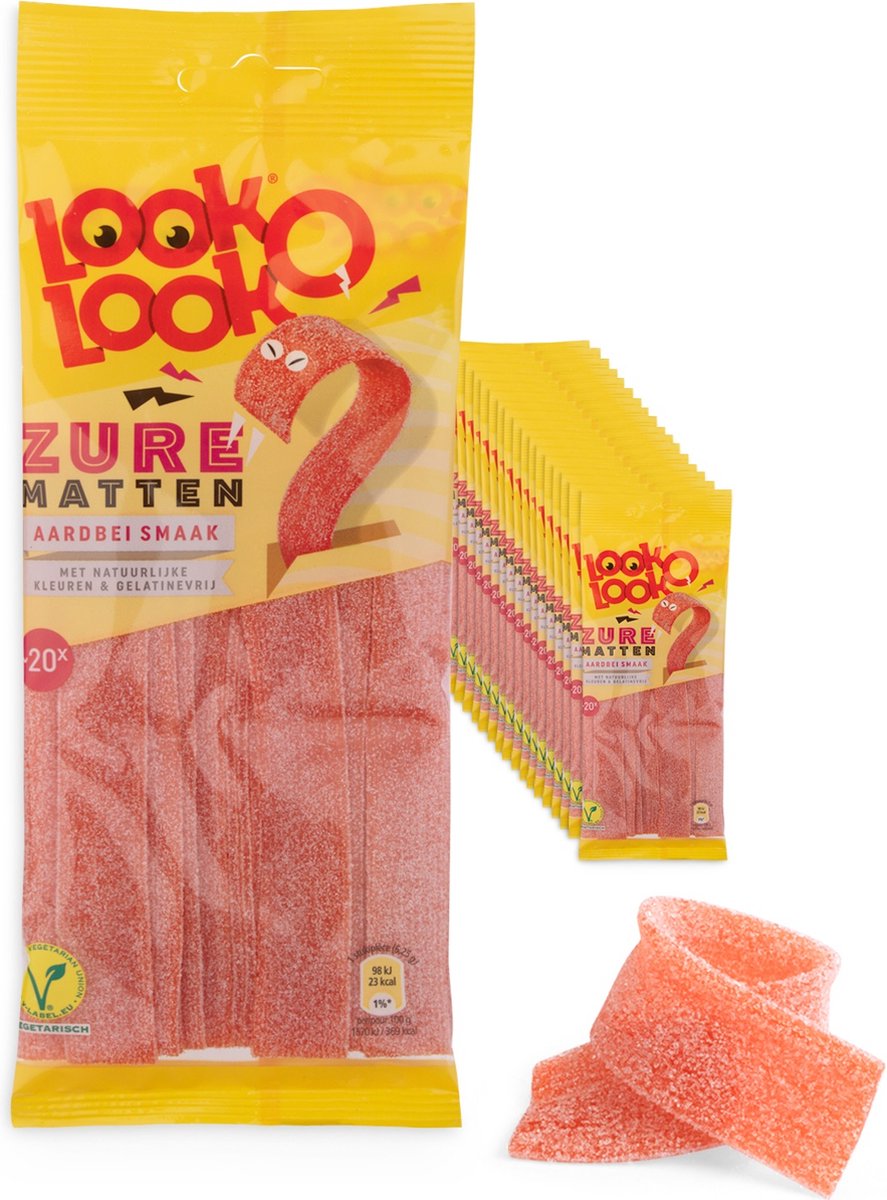Look-o-look Look o Look saure Streifen - Süßigkeiten - Erdbeere - vegan - 1x18 Stück
