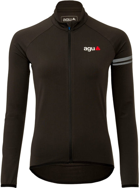 Agu essential - fietsshirt - thermische jersey - lange mouw - dames - zwart - m - reflecterende details - 3 zakken - fleece kraag - ykk-rits m