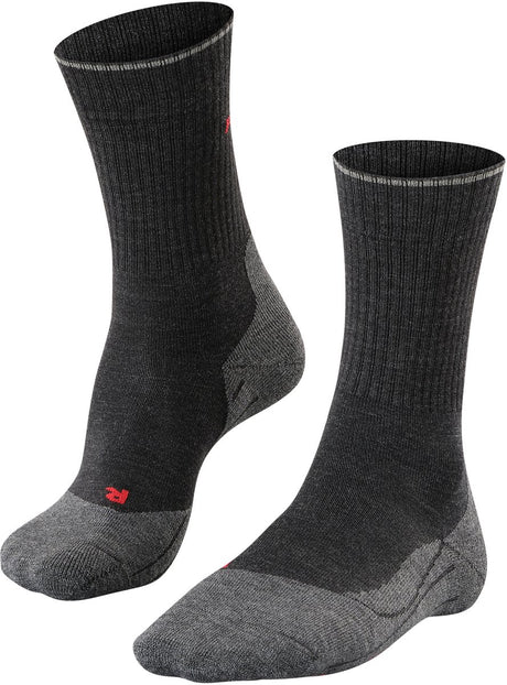 Falke TK2 Explore Wool Silk Medium Wattierung Wolle Funktionsmaterial Wandersocken Herren Grau – Größe 44-45