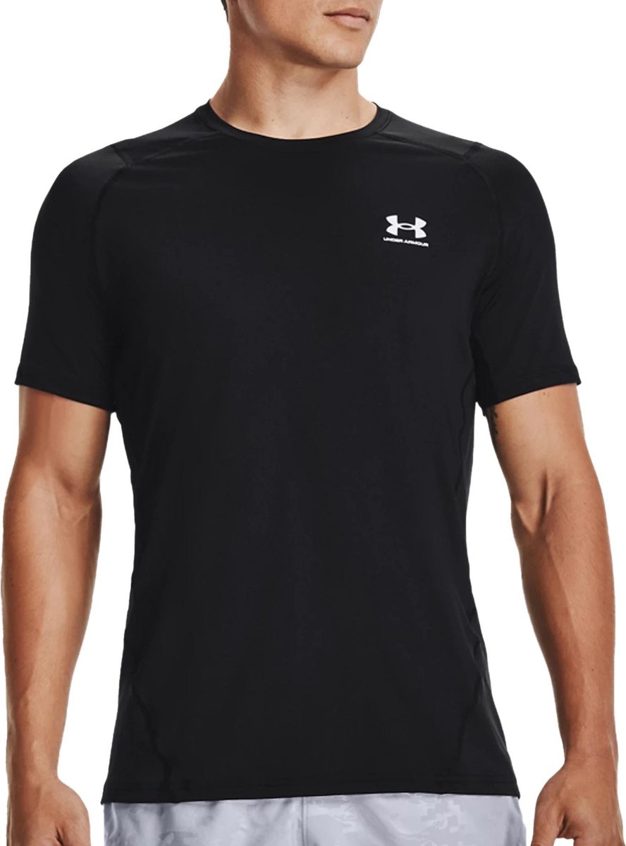 Under armour ua hg heatgear armour fitted short sleeve heren sportshirt - zwart - maat l