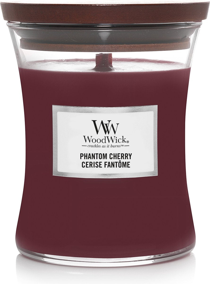 Mittlere Sanduhr-Duftkerze von Woodwick – Phantomkirsche – 60 Brennstunden