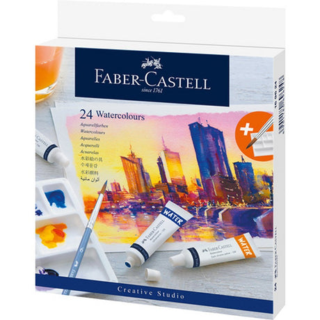 Faber Castell FC-169624 Aquarellfarbe, 24 Tuben + Mischpalette und Pinsel