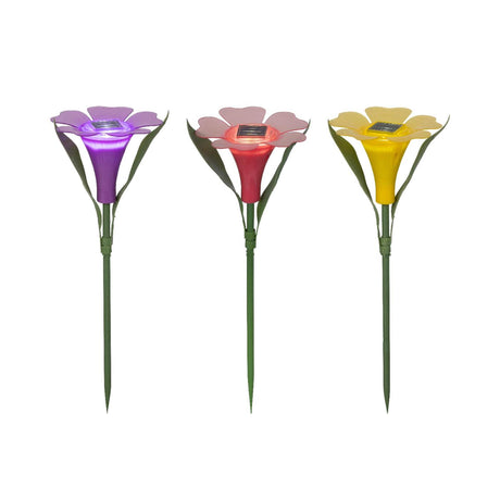 Lumineo Solar-Steckleuchte Blume Kunststoff ø10xh30cm 3-fach sortiert