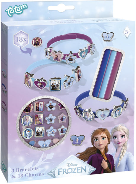 Herstellen von Totum Disney Frozen Schiebearmbändern – 3 Stück – mit 18 Charms – Spielzeug für Kinder – Basteln – für Mädchen – auch für Kleinkinder – ab 3 Jahren –