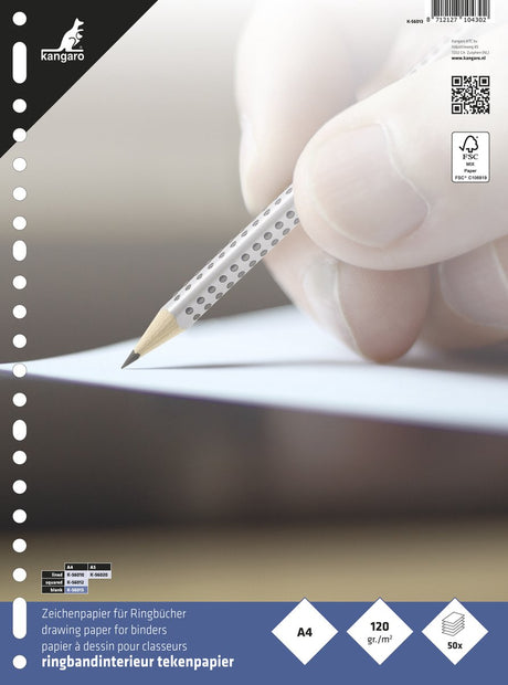 Kangaro-Zeichenpapier A4 – 120 Gramm – 23 Löcher – Ringbuchpapier