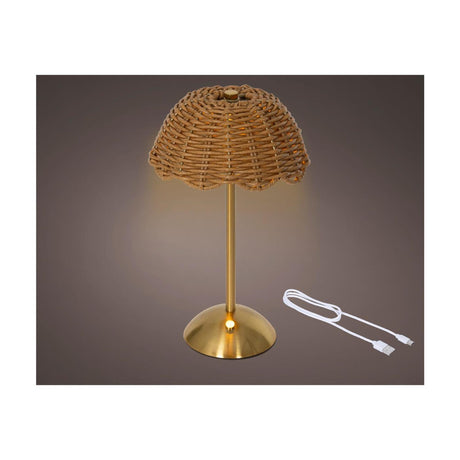 Lumineo led tafellamp oplaadbaar wicker goud ø17,5xh30cm
